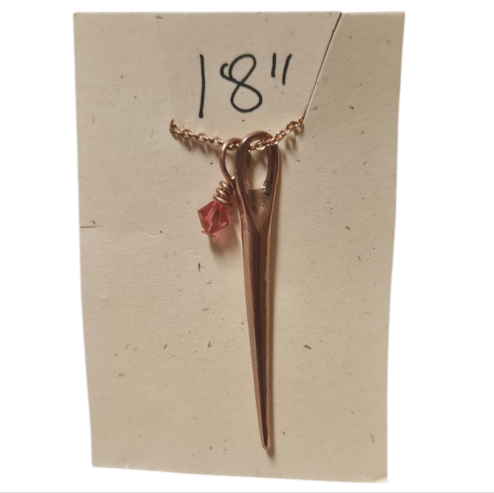 18" Bronze Needle Pendant Necklace with Red Crystal Accent